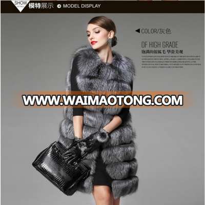 90CM Real Fur Vest 2018 Winter Thick Silver Fur Vests Jackets for Sleeveless Long Genuine Fur Women's Vest